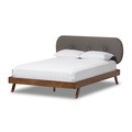 Baxton Studio Penelope Solid Walnut Wood Grey Upholstered King Size Platform Bed 131-7111